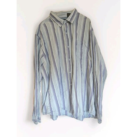 Mens No Boundaries Button Up Blue Striped Long Sleeve Dress Shirt 2XL XXL Top - Picture 1 of 16